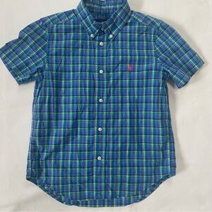Ralph Lauren Boys Preppy Short Sleeve Plaid Dress Shirt Size 6 Blue